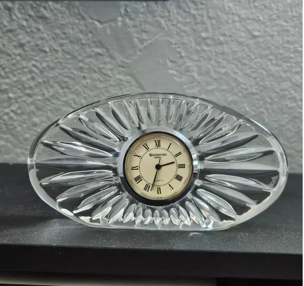 Waterford Crystal Quartz Desk Clock, Oval Starburst Design